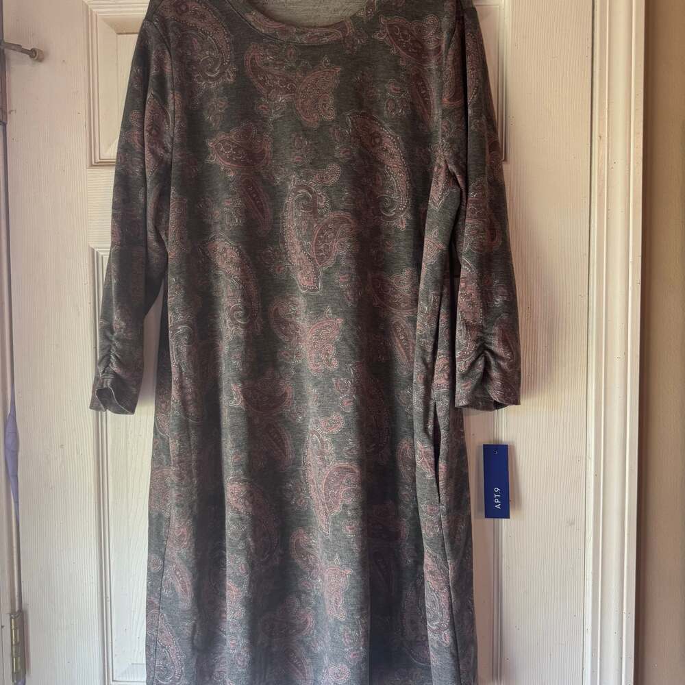 Apt. 9 Casual Tshirt Tunic Dress XL Gray Pink Burgundy Casual Comfy
